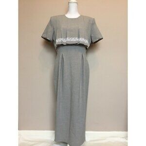 Vintage 80's Brioche California sheath Dress 13/14 Secretary career Lace Trim